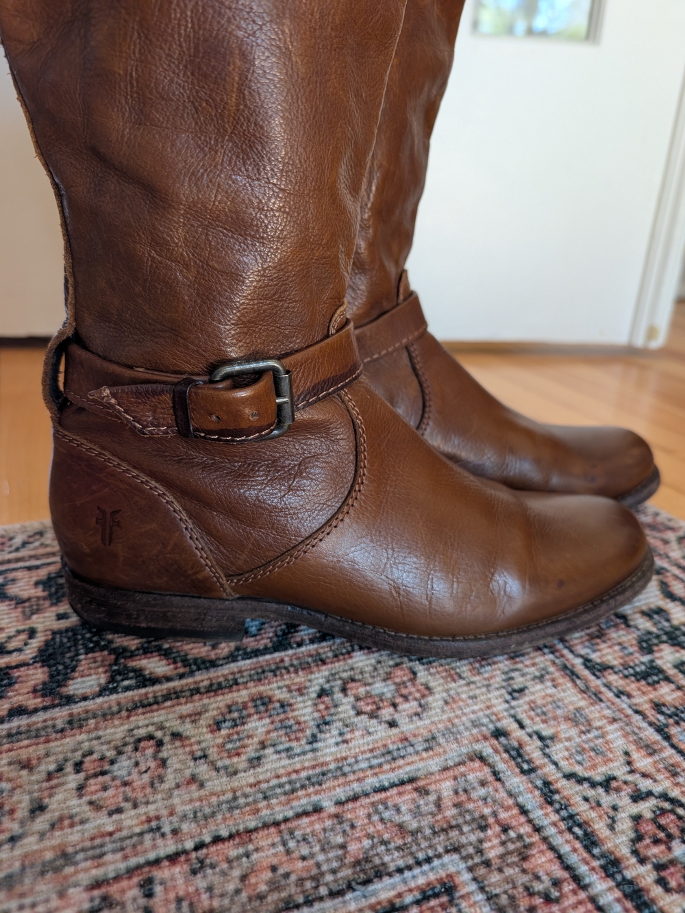 Frye Cognac Brown Tall Leather Buckle Riding Boots - Picture 9 of 13